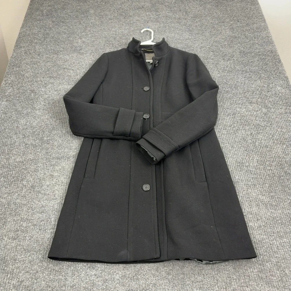 J Crew Coat Womens 12 Black Wool Double Cloth Mock Neck Classic Winter - Picture 5 of 10